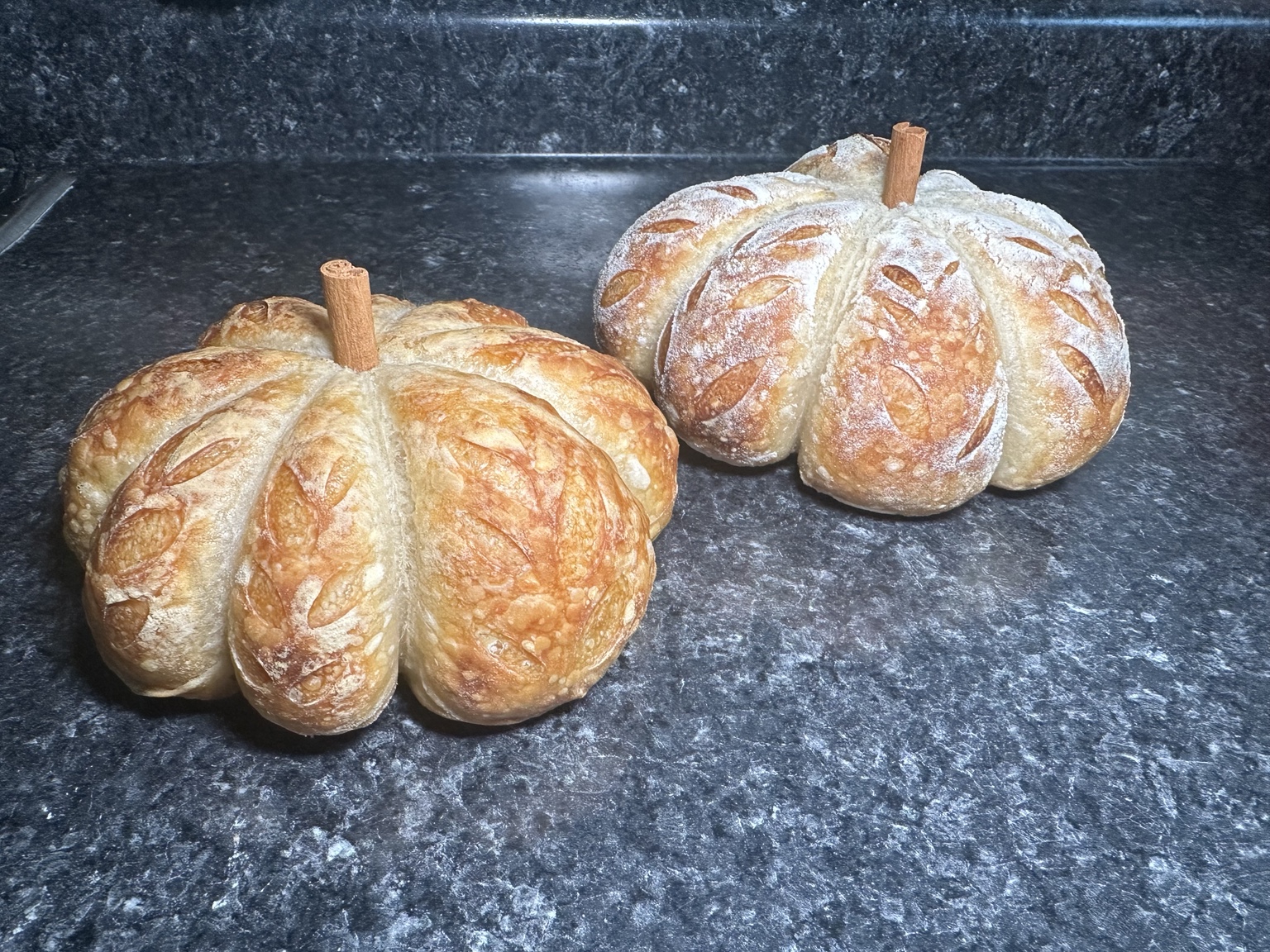 Pumpkin-shaped sourdough loaves from Reign and Wilder