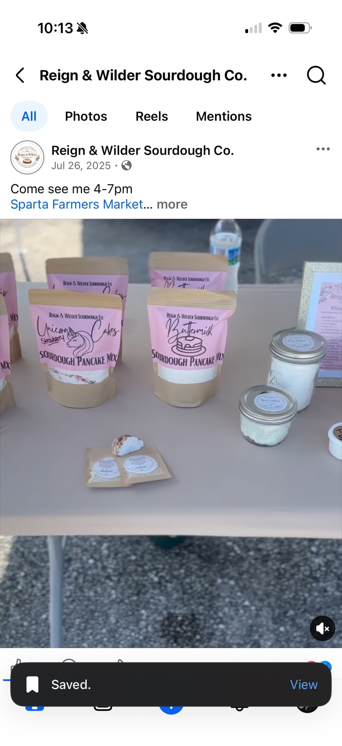 Pancake mix products displayed on a Reign and Wilder event table